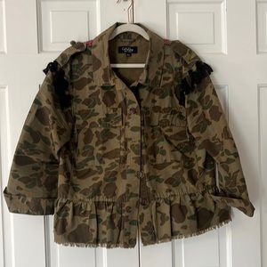Peplum Army Jacket with gorgeous embroidery on back. Size large.